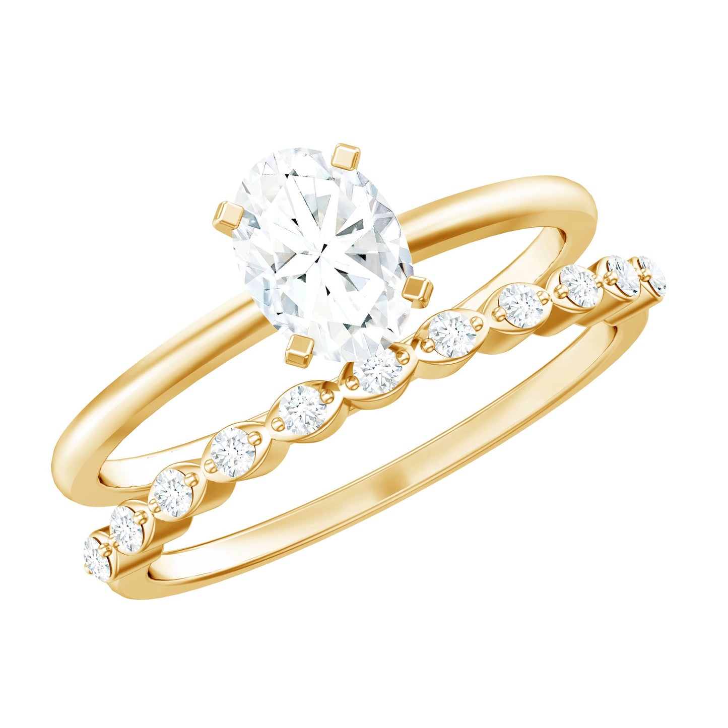 Oval Cut Moissanite Solitaire Bridal Ring Set for Women