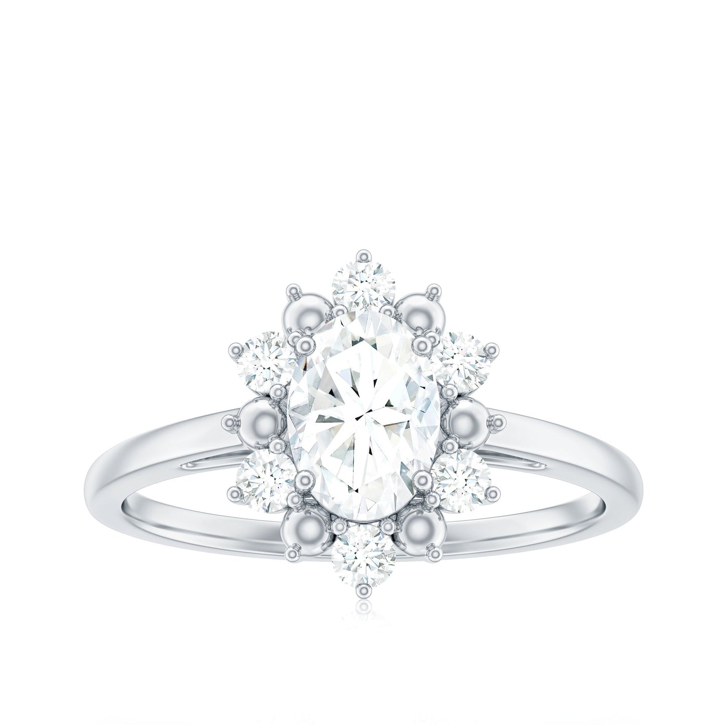 Certified Oval Moissanite Flower Halo Engagement Ring
