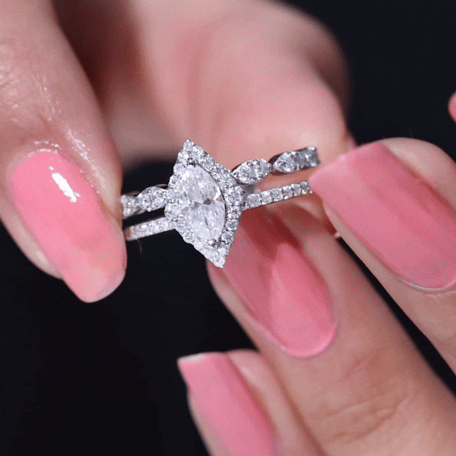 Marquise Cut Moissanite Double Band Engagement Ring with Certificate