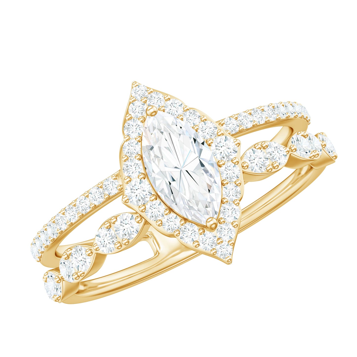 Marquise Cut Moissanite Double Band Engagement Ring with Certificate
