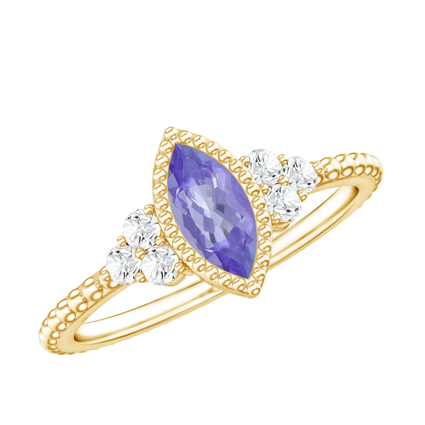 Vintage Style Marquise Tanzanite Promise Ring with Diamond Trio