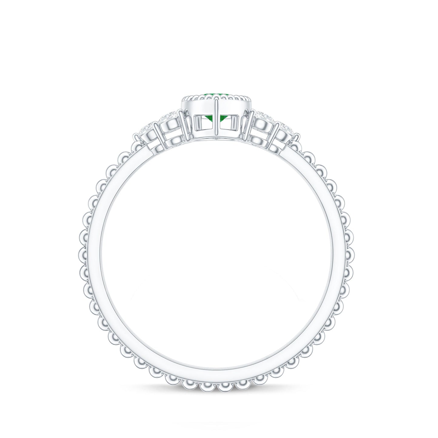 Vintage Inspired Emerald Promise Engagement Ring with Trio Diamond