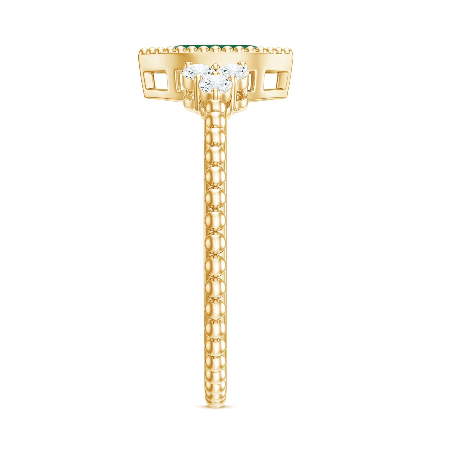 Vintage Inspired Emerald Promise Engagement Ring with Trio Diamond