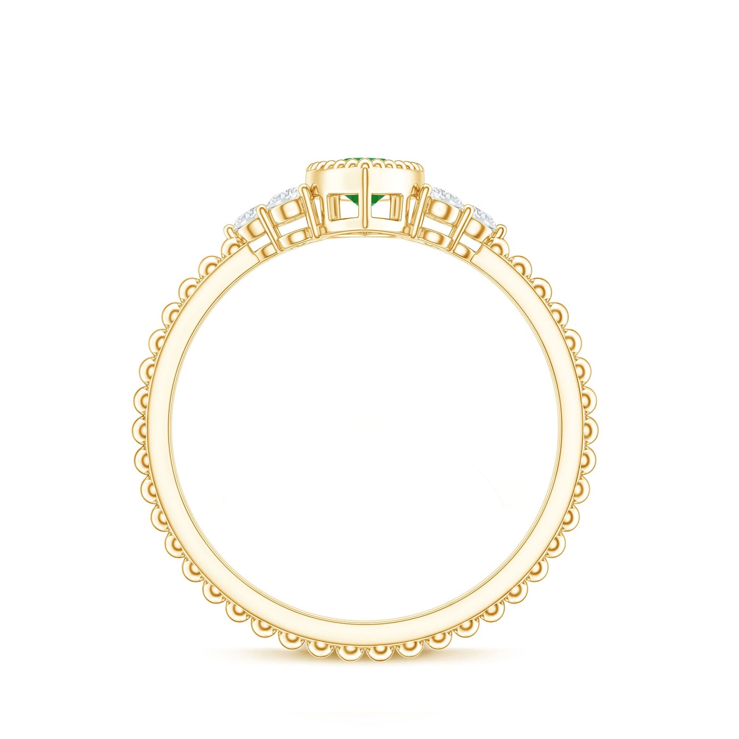 Vintage Inspired Emerald Promise Engagement Ring with Trio Diamond