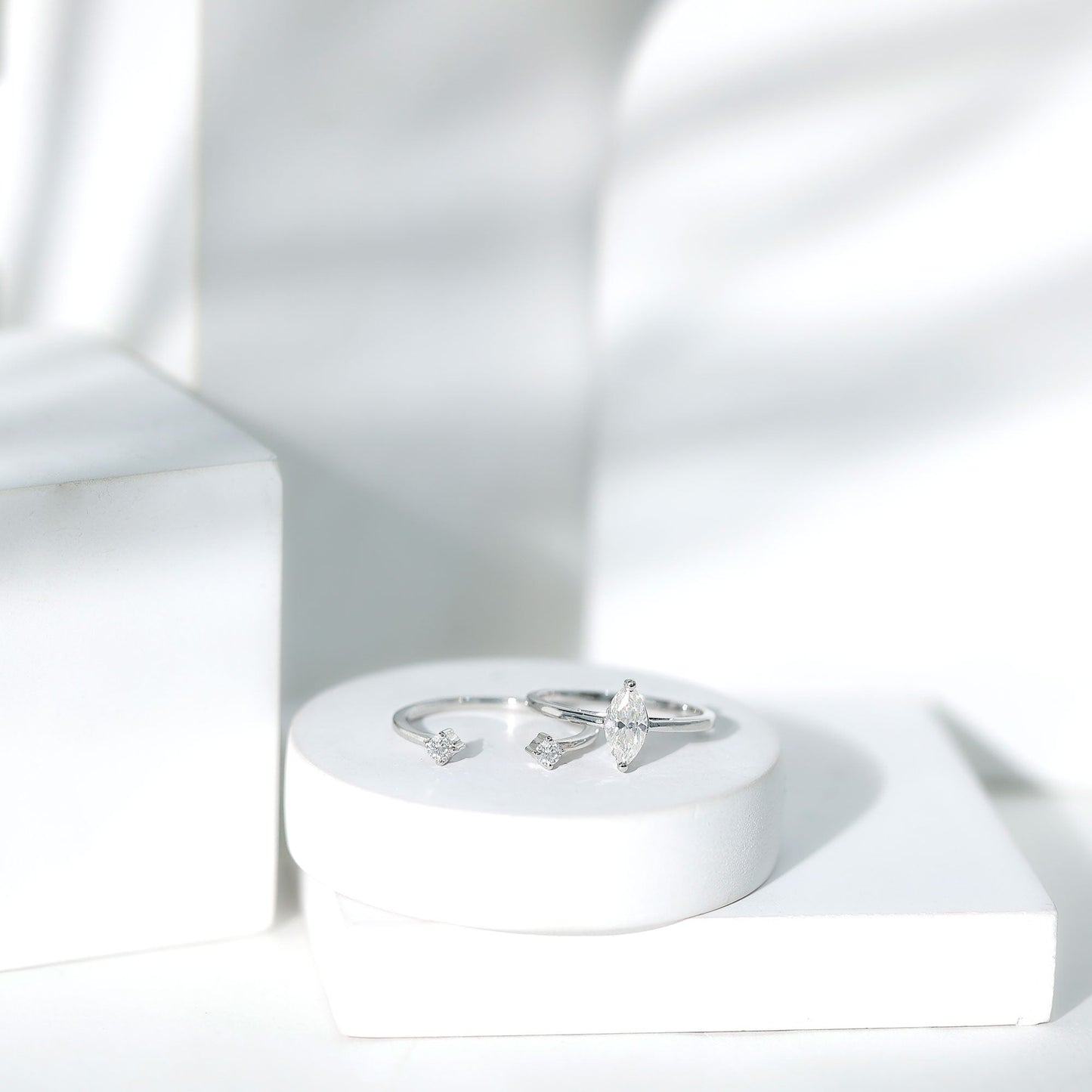 Marquise Cut Moissanite Engagement Ring with Stackable Band