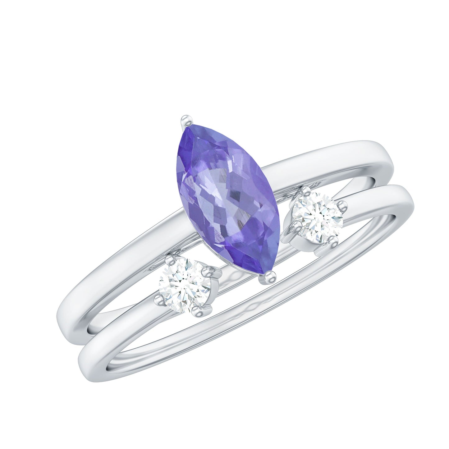 Natural 0.6 Carat Marquise Tanzanite Diamond Promise Ring Set of 2