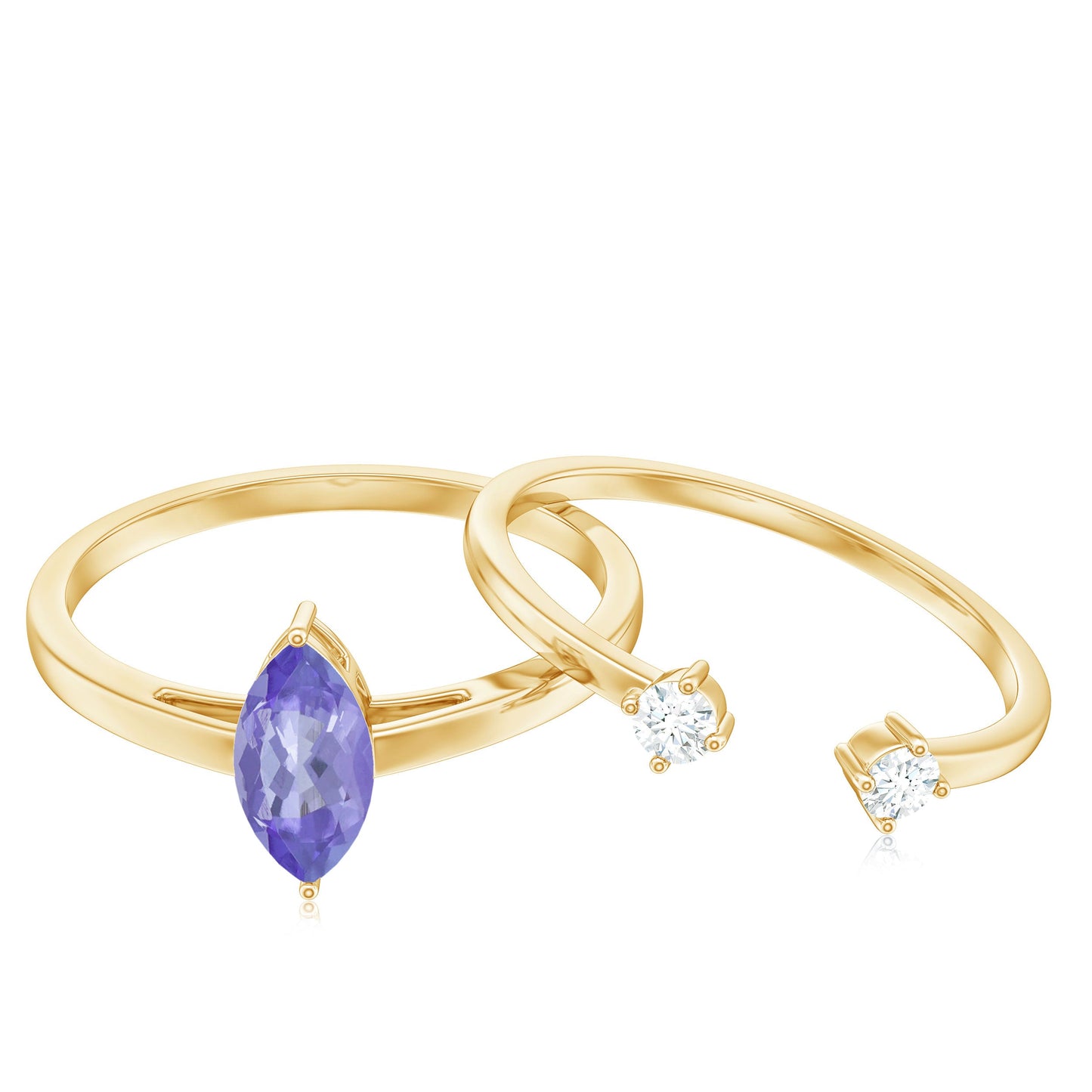 Natural 0.6 Carat Marquise Tanzanite Diamond Promise Ring Set of 2