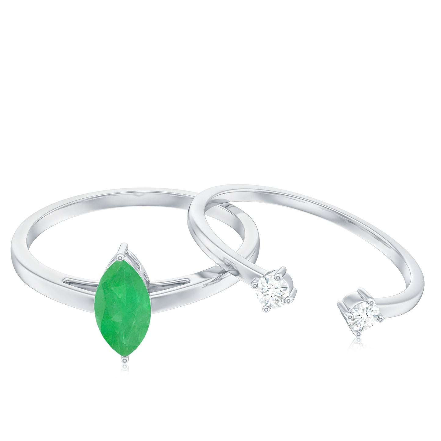 Natural 0.8 Carat Marquise Emerald Diamond Promise Ring Set of 2