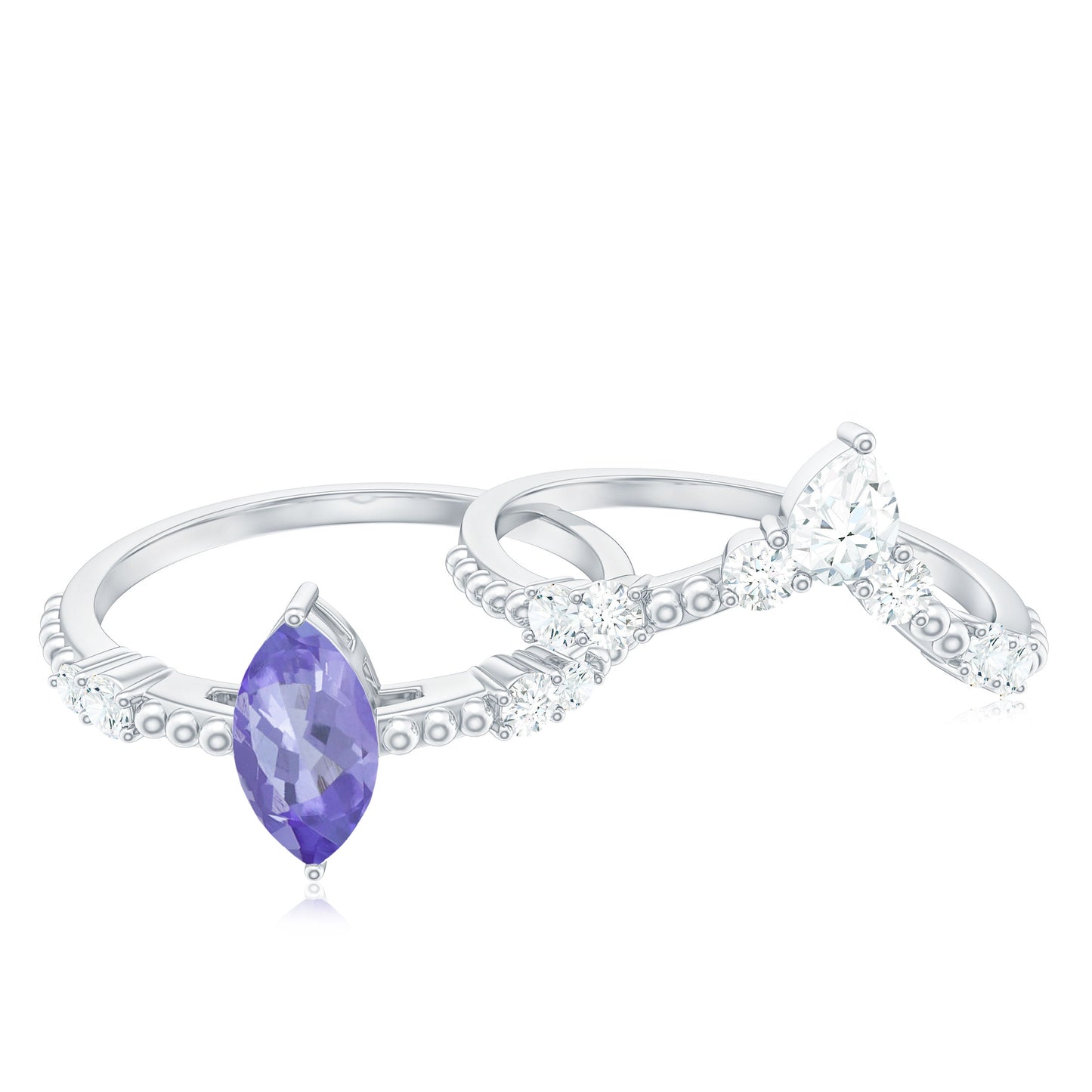 Natural Marquise Tanzanite Diamond Engagement Ring Set