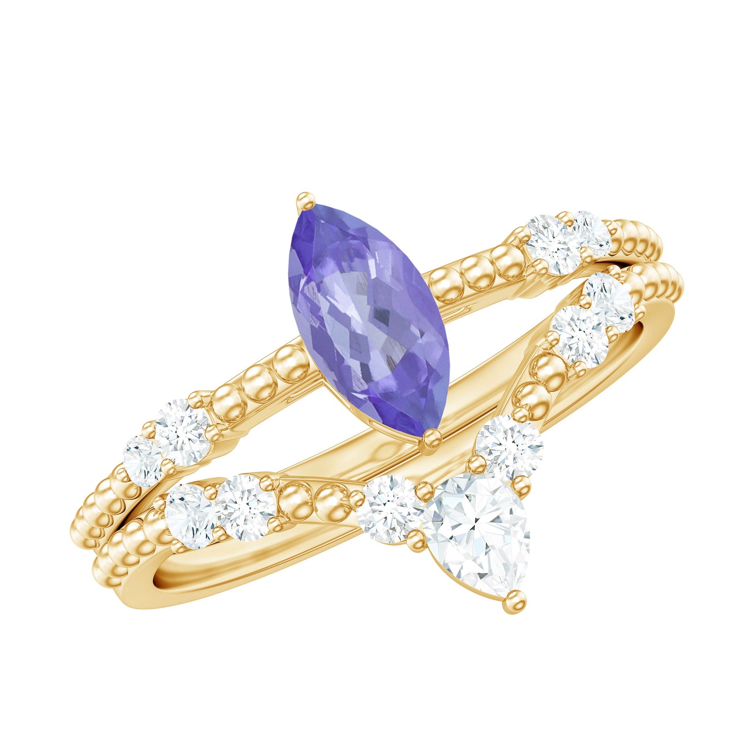 Natural Marquise Tanzanite Diamond Engagement Ring Set