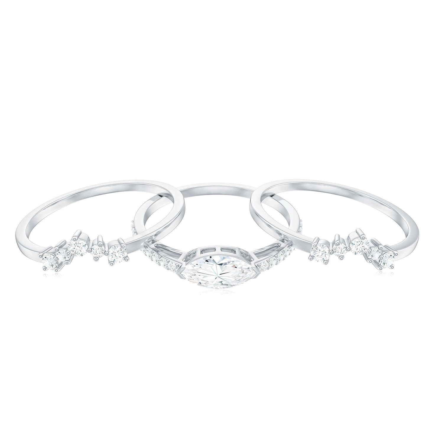 Certified Moissanite Trio Bridal Ring Set for Women