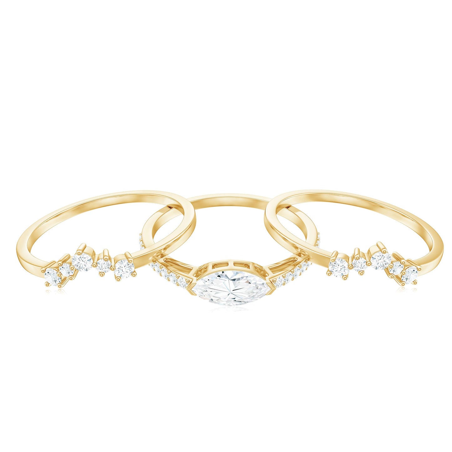 Certified Moissanite Trio Bridal Ring Set for Women