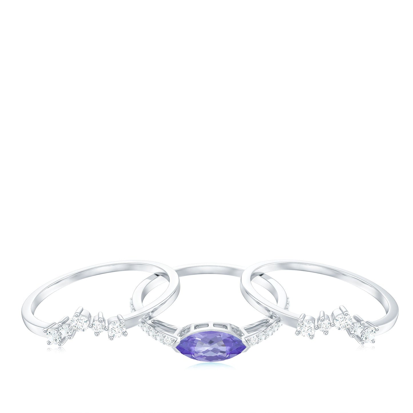 Certified 0.6 Carat Real Marquise Tanzanite 3 Piece Wedding Ring Set with Diamond