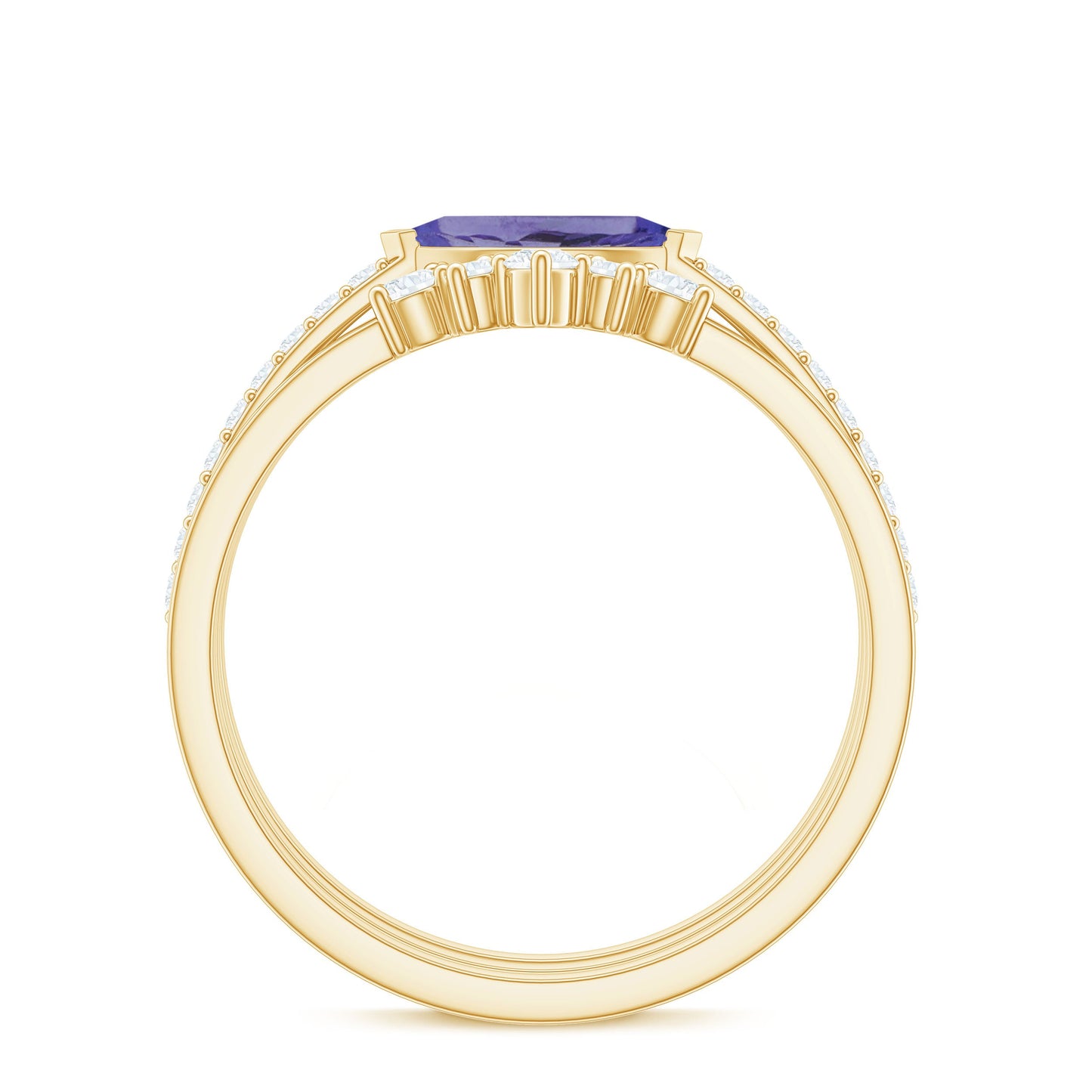Certified 0.6 Carat Real Marquise Tanzanite 3 Piece Wedding Ring Set with Diamond