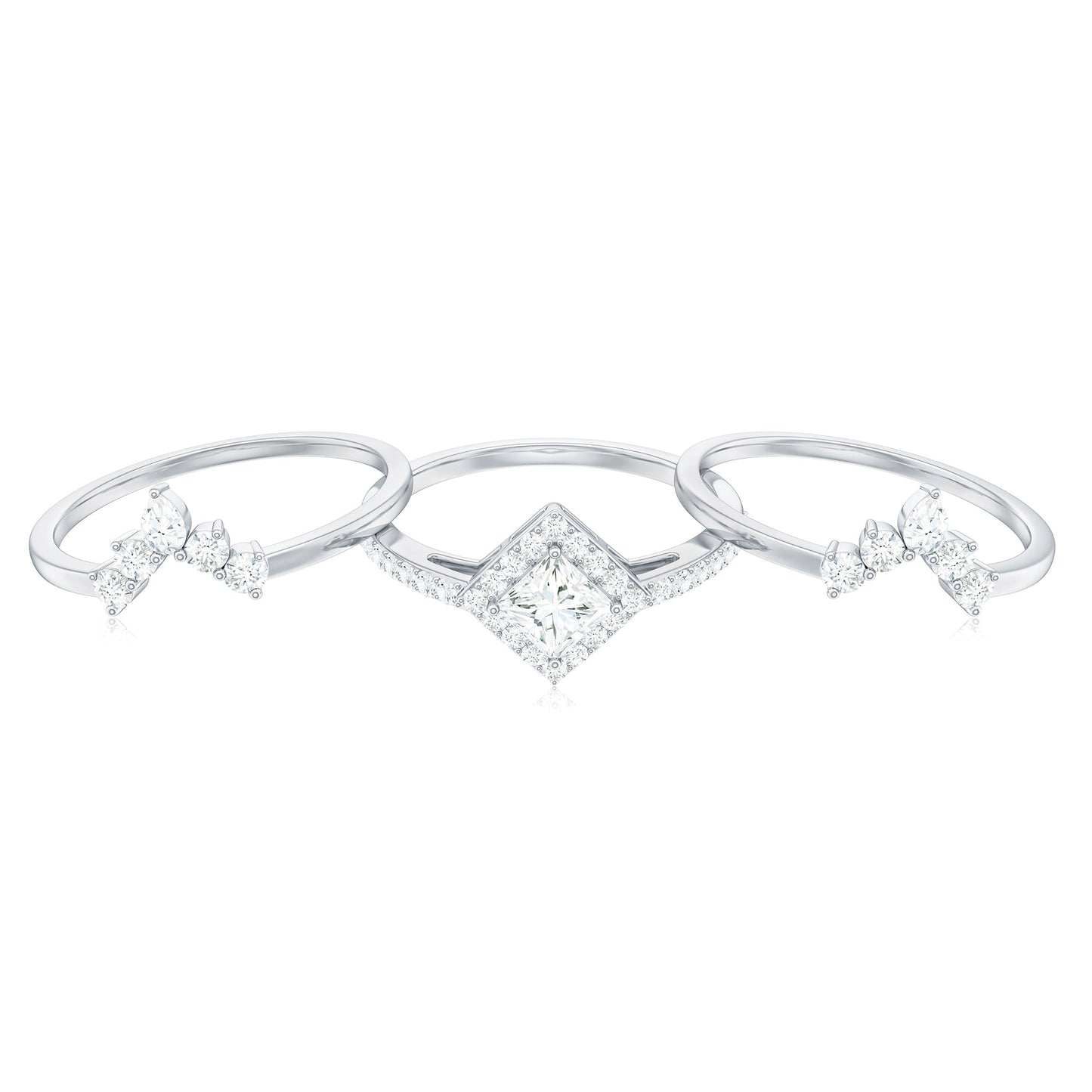 Princess Cut Moissanite Trio Bridal Ring Set with Certificate