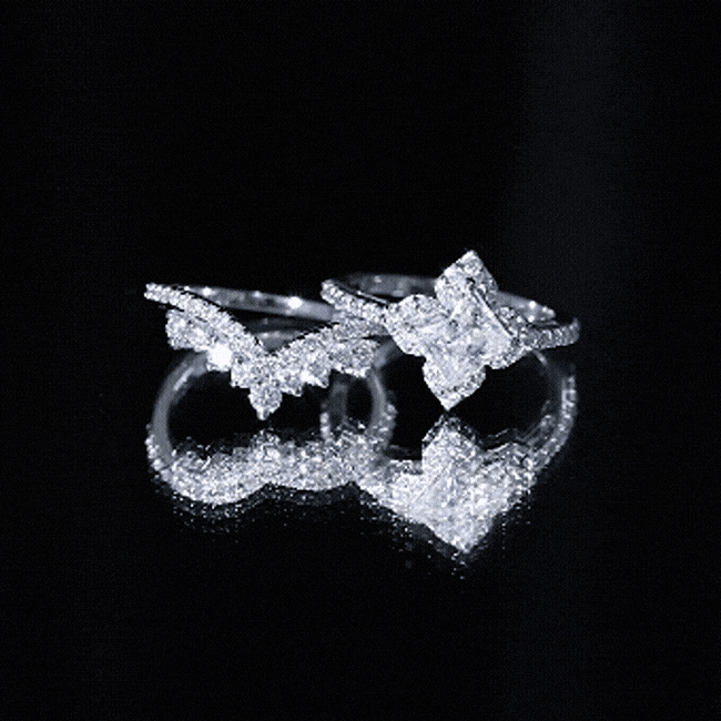 Certified Moissanite Statement Wedding Ring Set