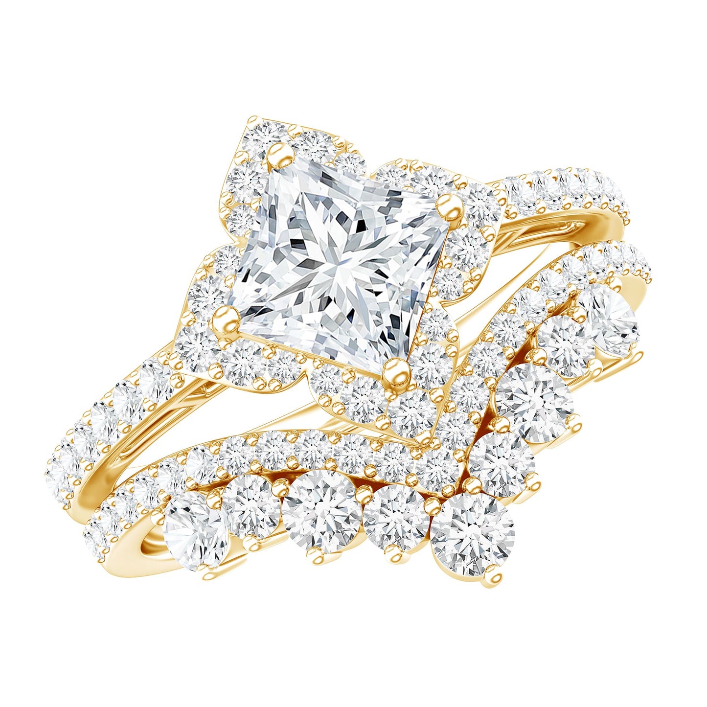 Certified Moissanite Statement Wedding Ring Set