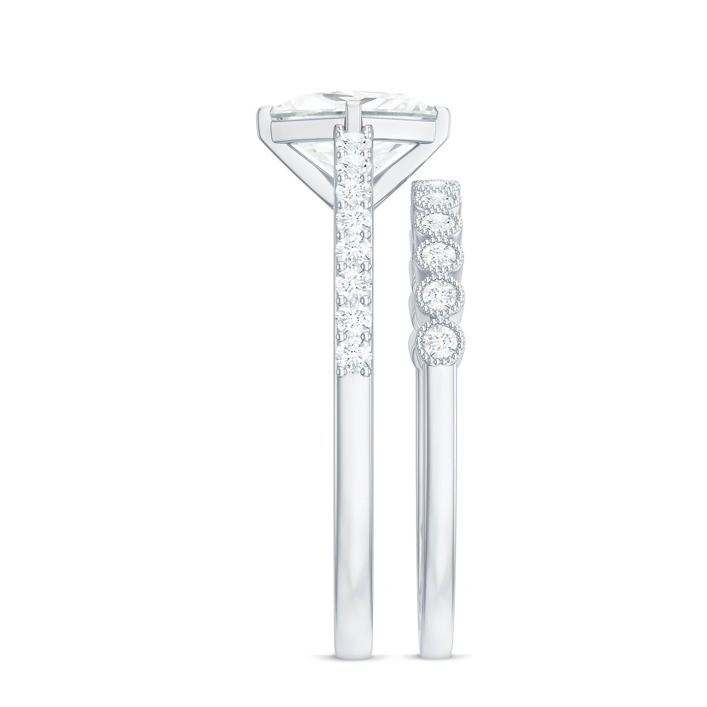 Princess Cut Moissanite Engagement Ring with Wedding Band Set