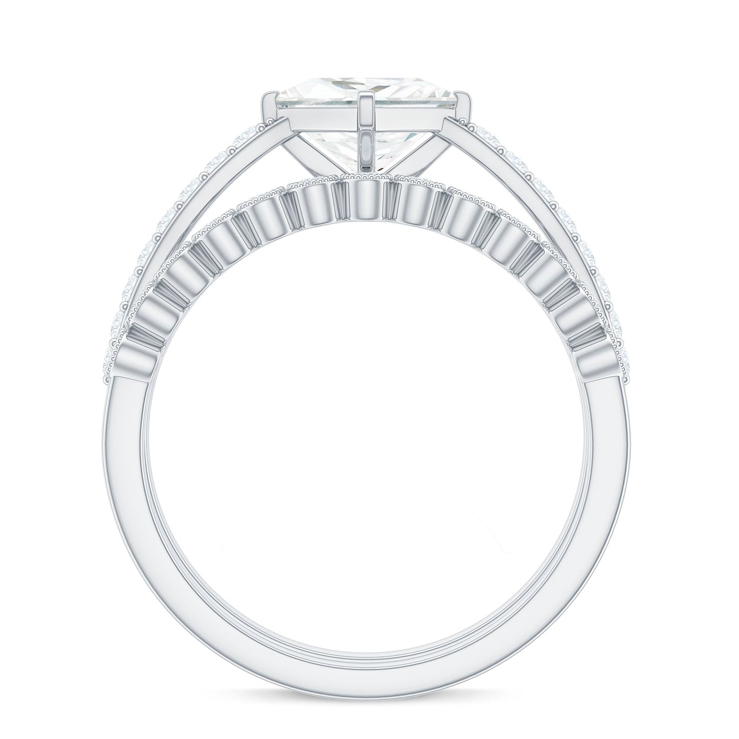 Princess Cut Moissanite Engagement Ring with Wedding Band Set