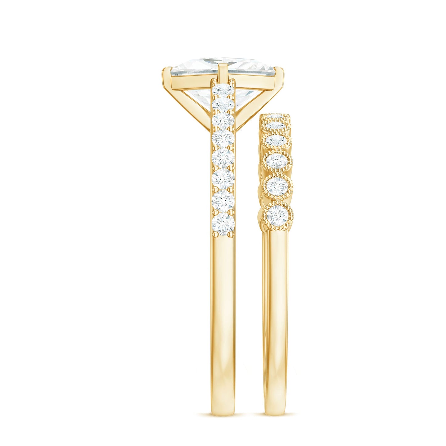 Princess Cut Moissanite Engagement Ring with Wedding Band Set