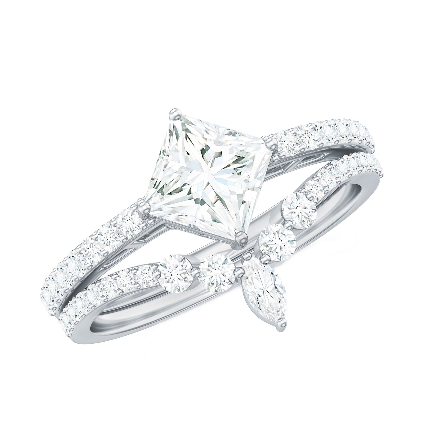 Princess Cut Moissanite Wedding Ring Set for Women