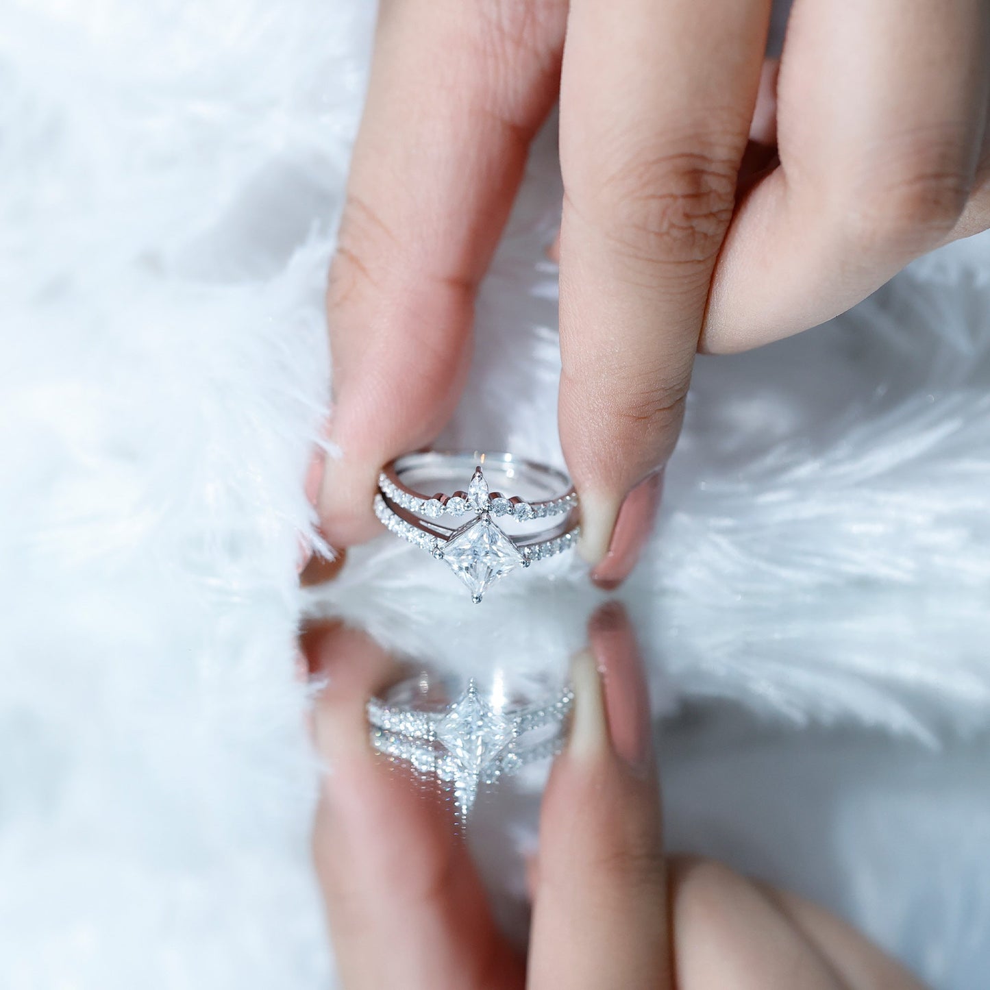 Princess Cut Moissanite Wedding Ring Set for Women