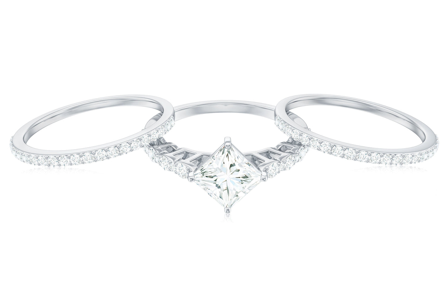 1.25 Carat Princess Cut Moissanite 3 Piece Bridal Ring Set