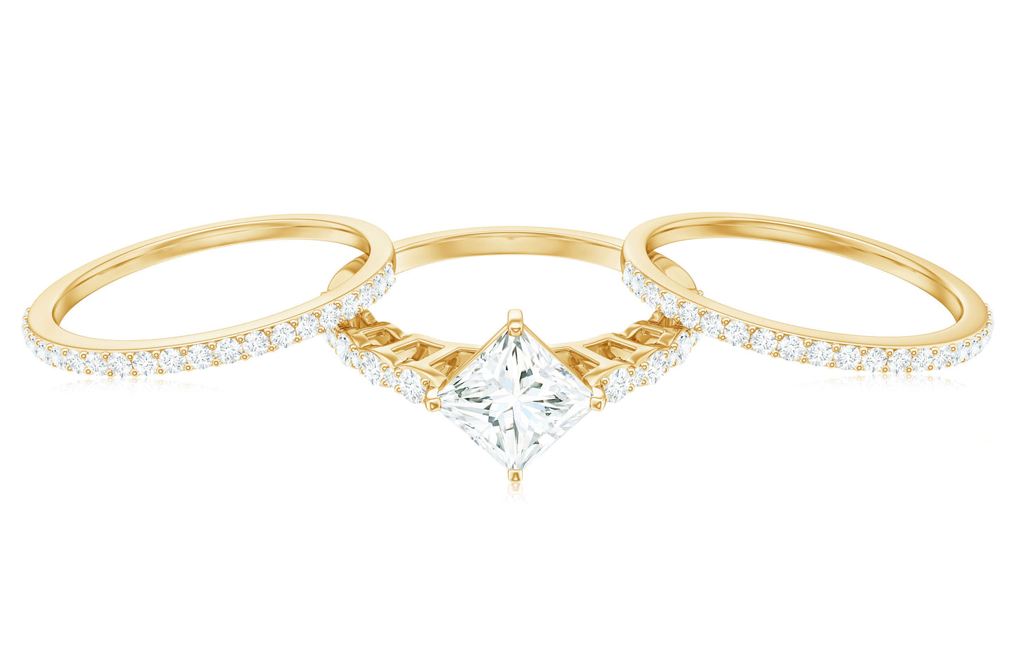 1.25 Carat Princess Cut Moissanite 3 Piece Bridal Ring Set