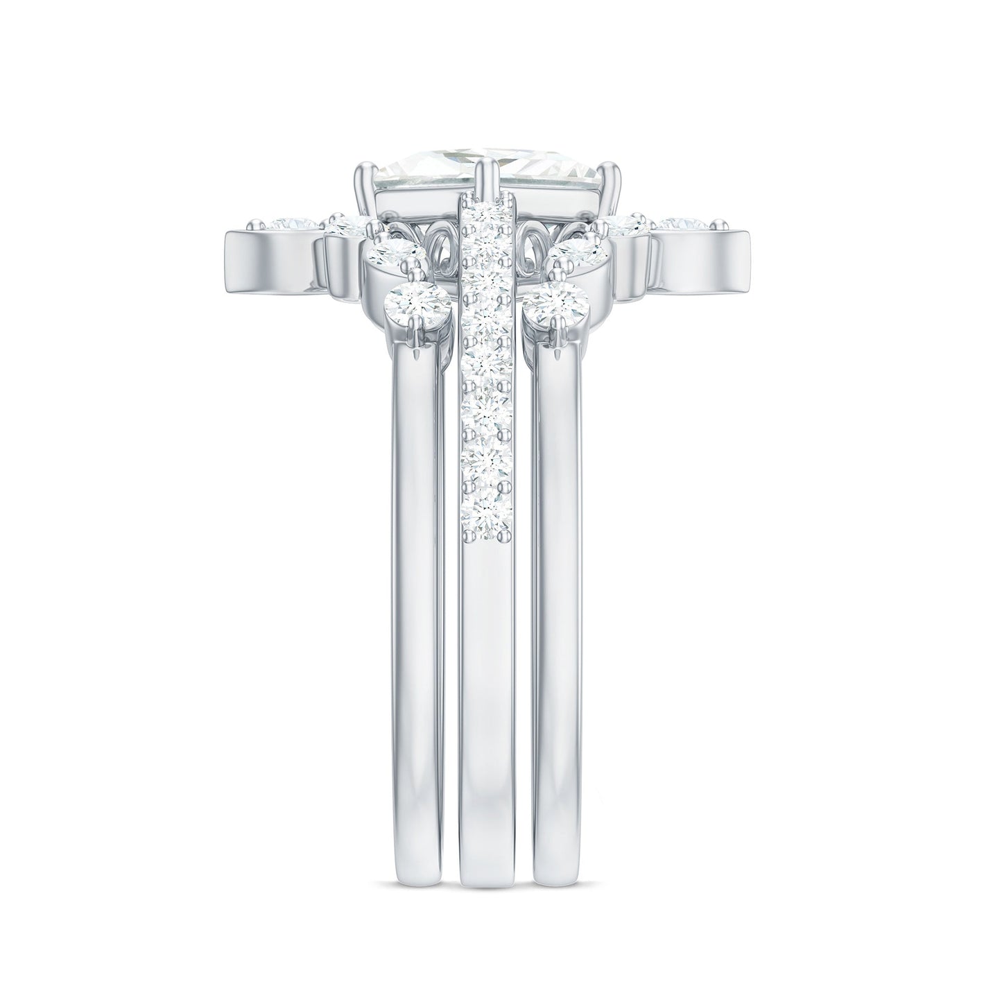 Classic Trio Bridal Ring Set with Princess and Round Cut Moissanites