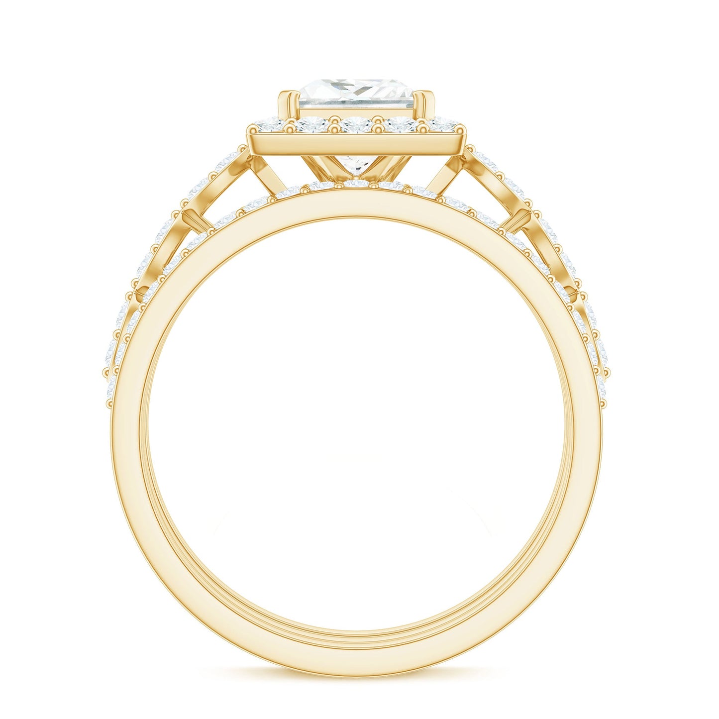 Princess Cut Moissanite Halo Engagement Ring with Wedding Bands