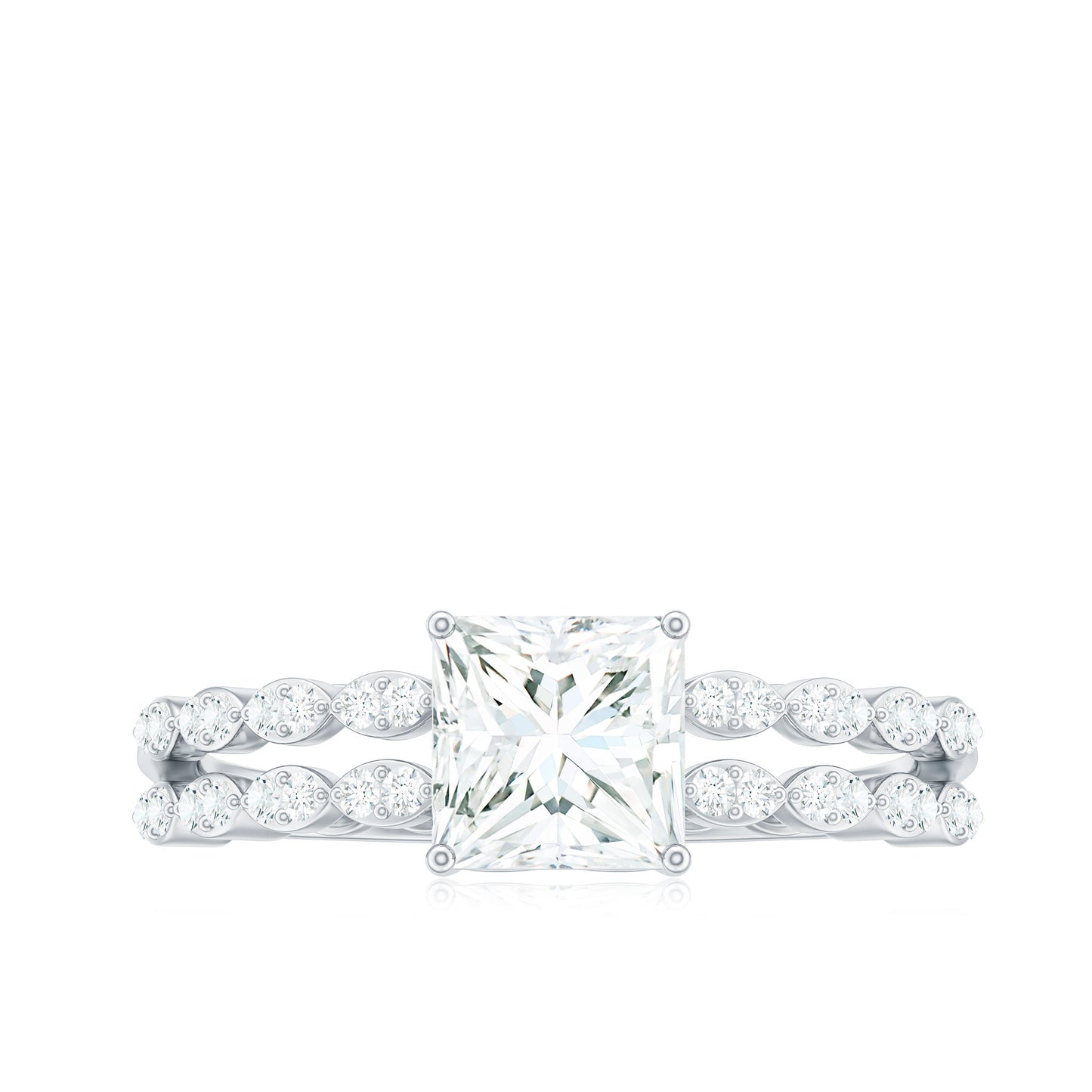 Certified Moissanite Princess Cut Engagement Ring in Double Band