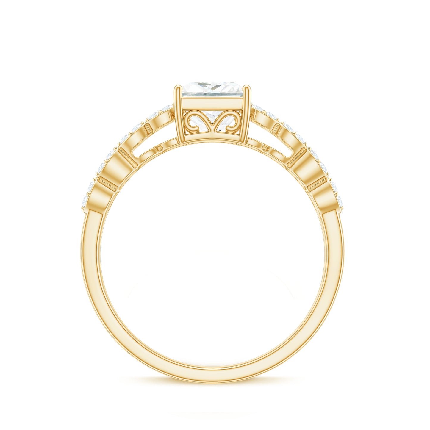 Certified Moissanite Princess Cut Engagement Ring in Double Band