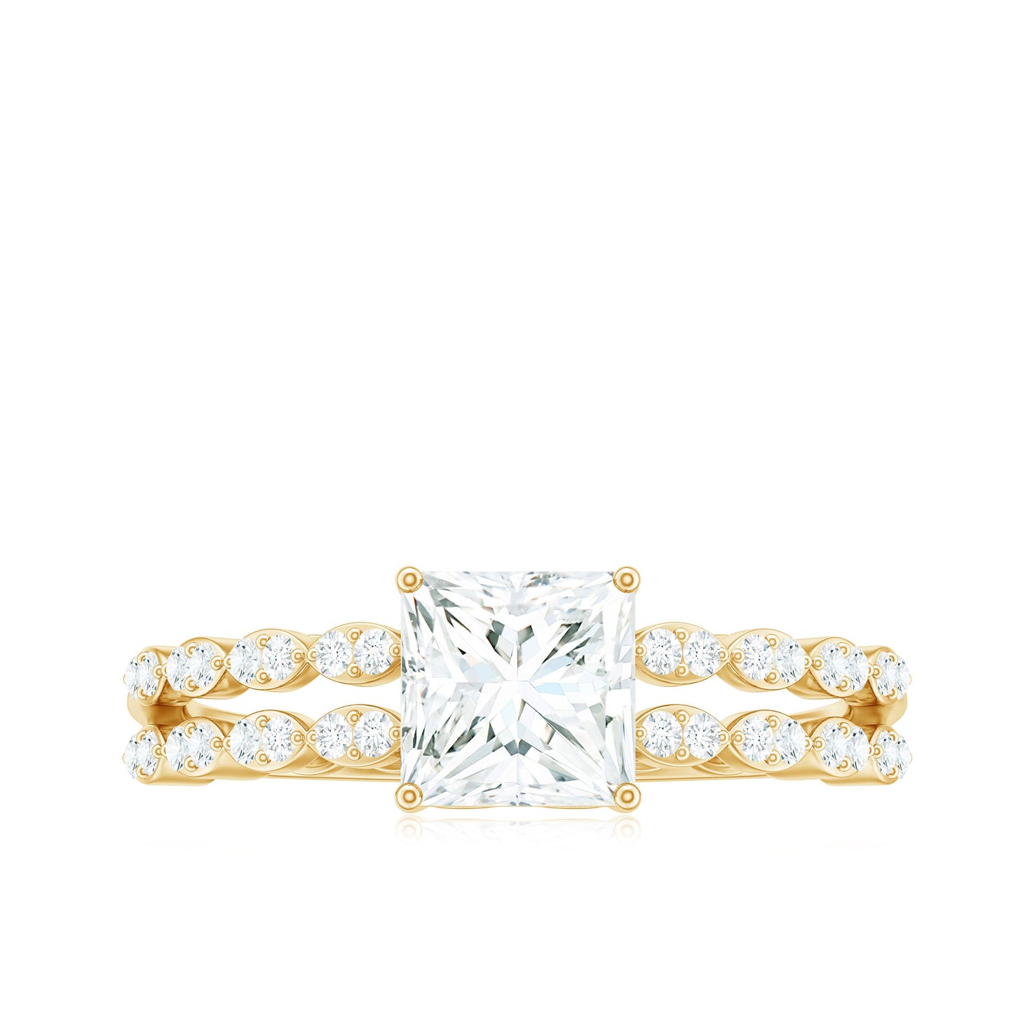 Certified Moissanite Princess Cut Engagement Ring in Double Band