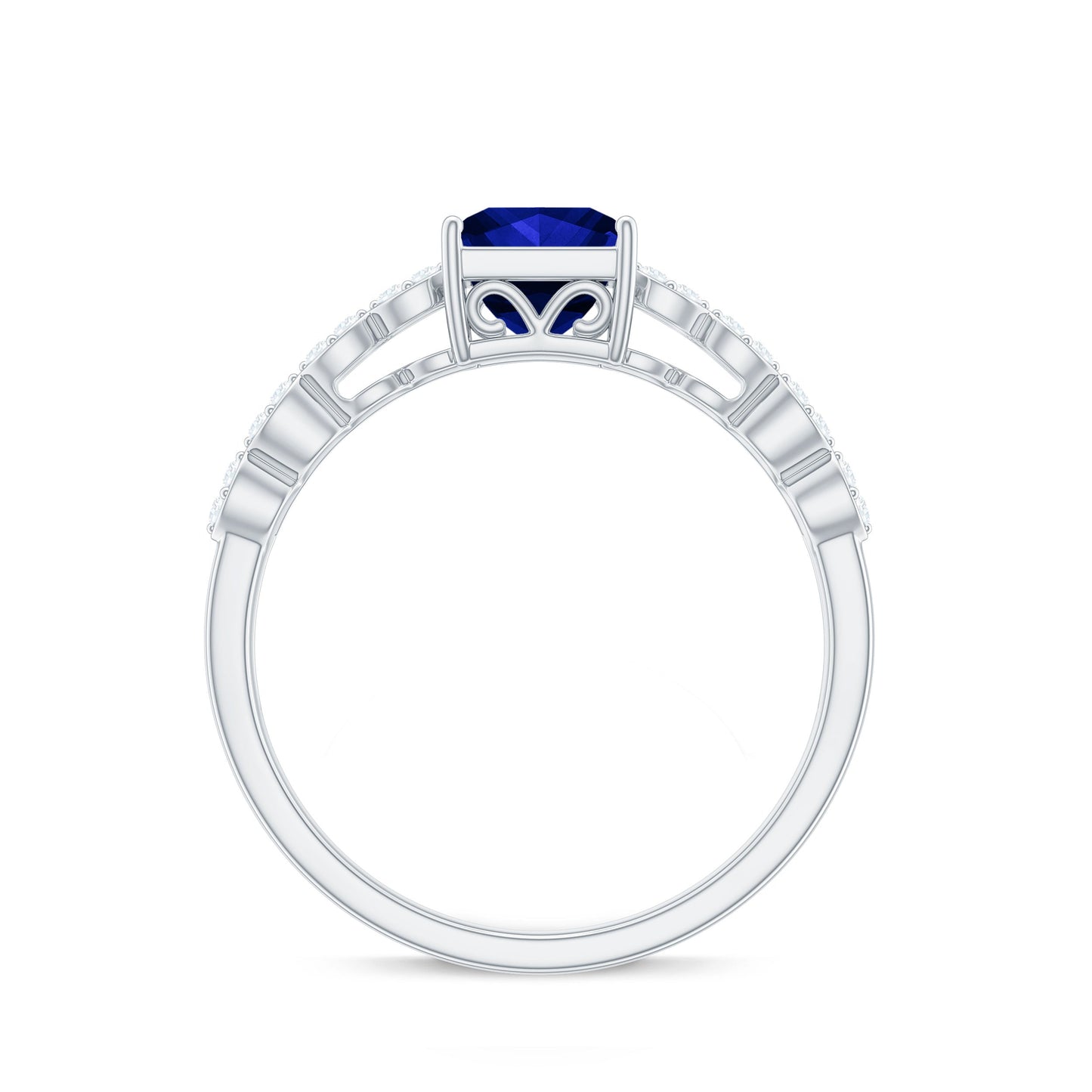 Certified 1.5 Carat Princess Cut Lab Grown Blue Sapphire Double Band Engagement Ring with Diamond