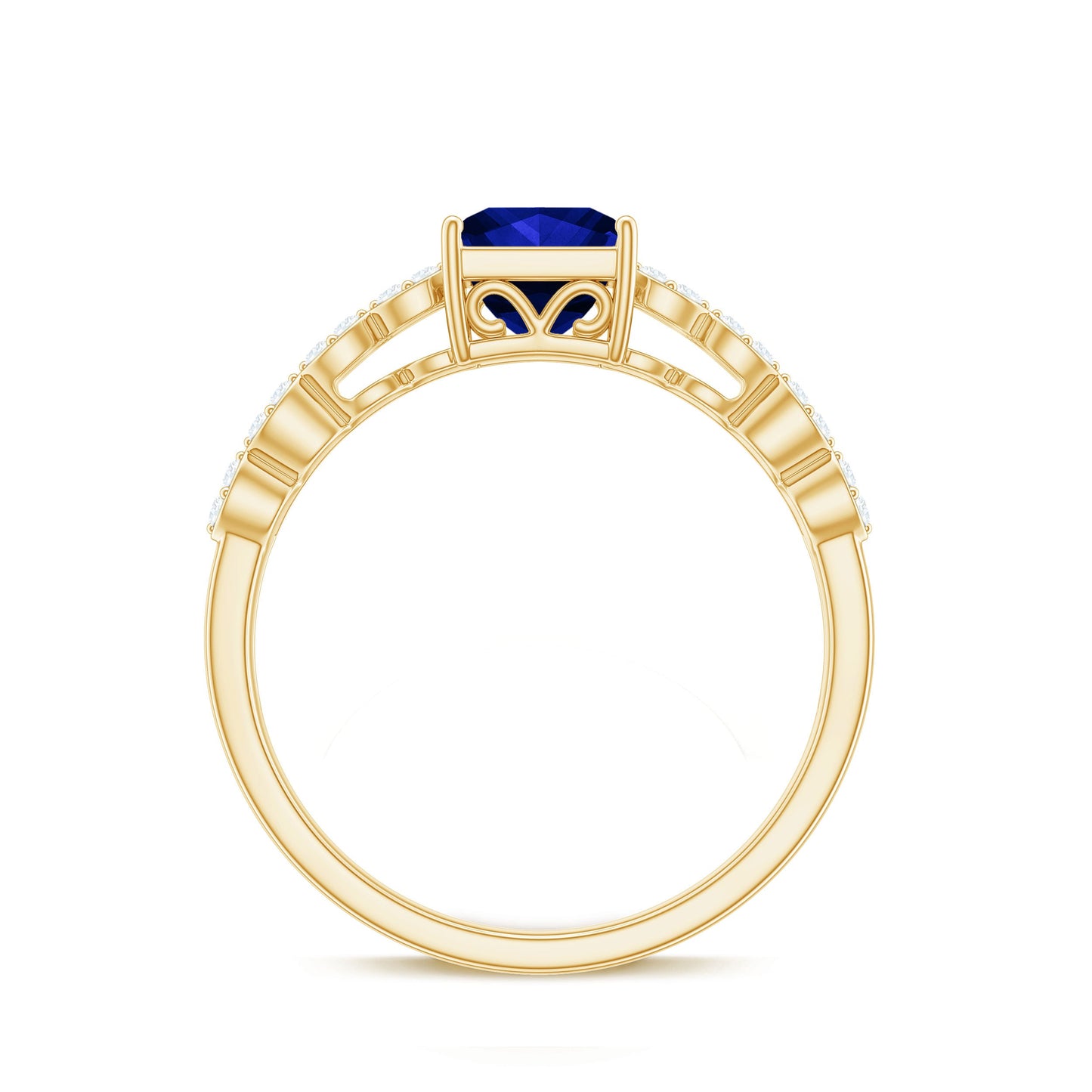 Certified 1.5 Carat Princess Cut Lab Grown Blue Sapphire Double Band Engagement Ring with Diamond