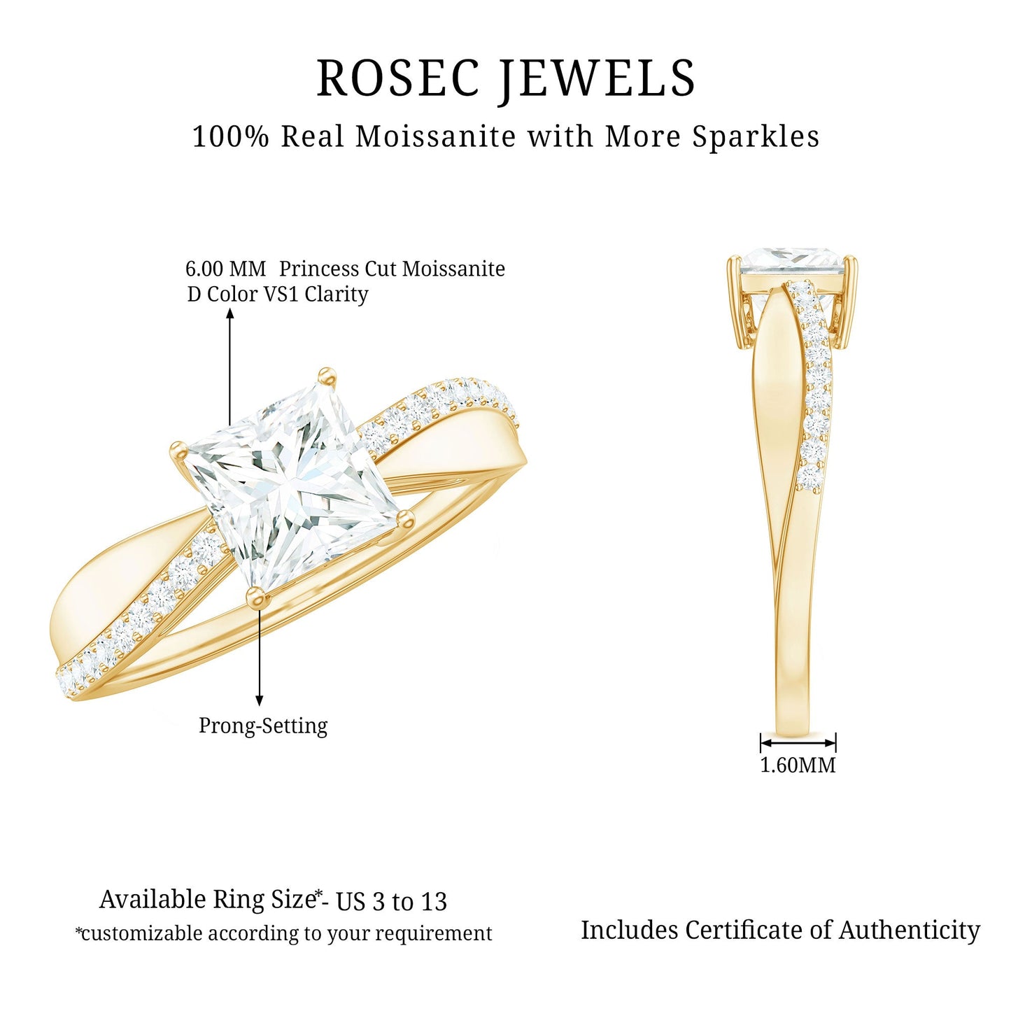Solitaire Moissanite Princess Cut Engagement Ring