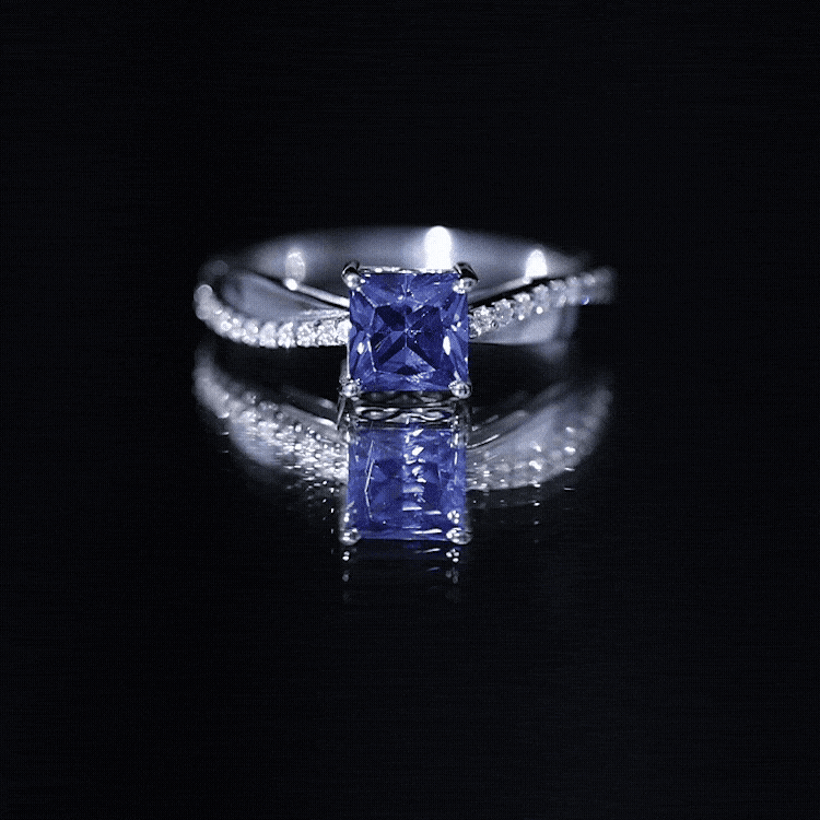 Certified 1.5 Carat Lab Grown Blue Sapphire Princess Cut Engagement Ring with Diamond