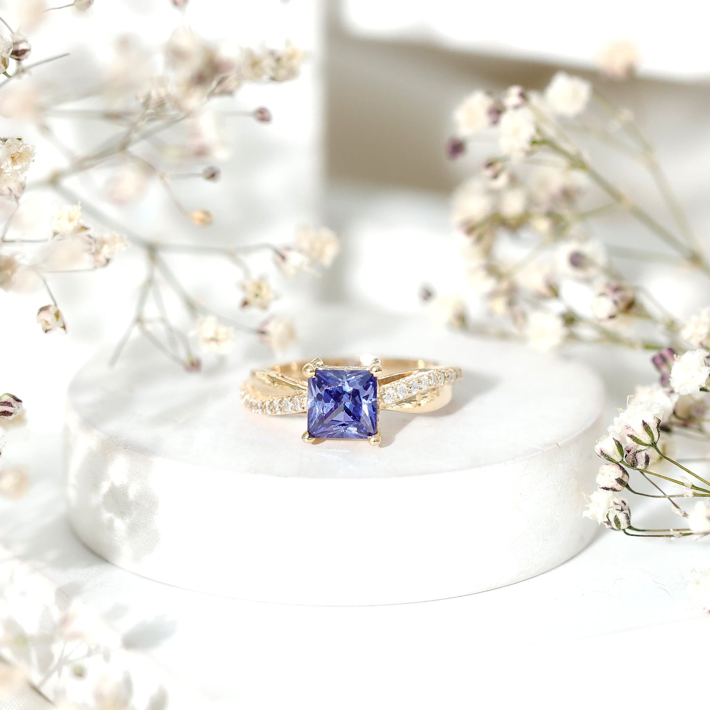 Certified 1.5 Carat Lab Grown Blue Sapphire Princess Cut Engagement Ring with Diamond