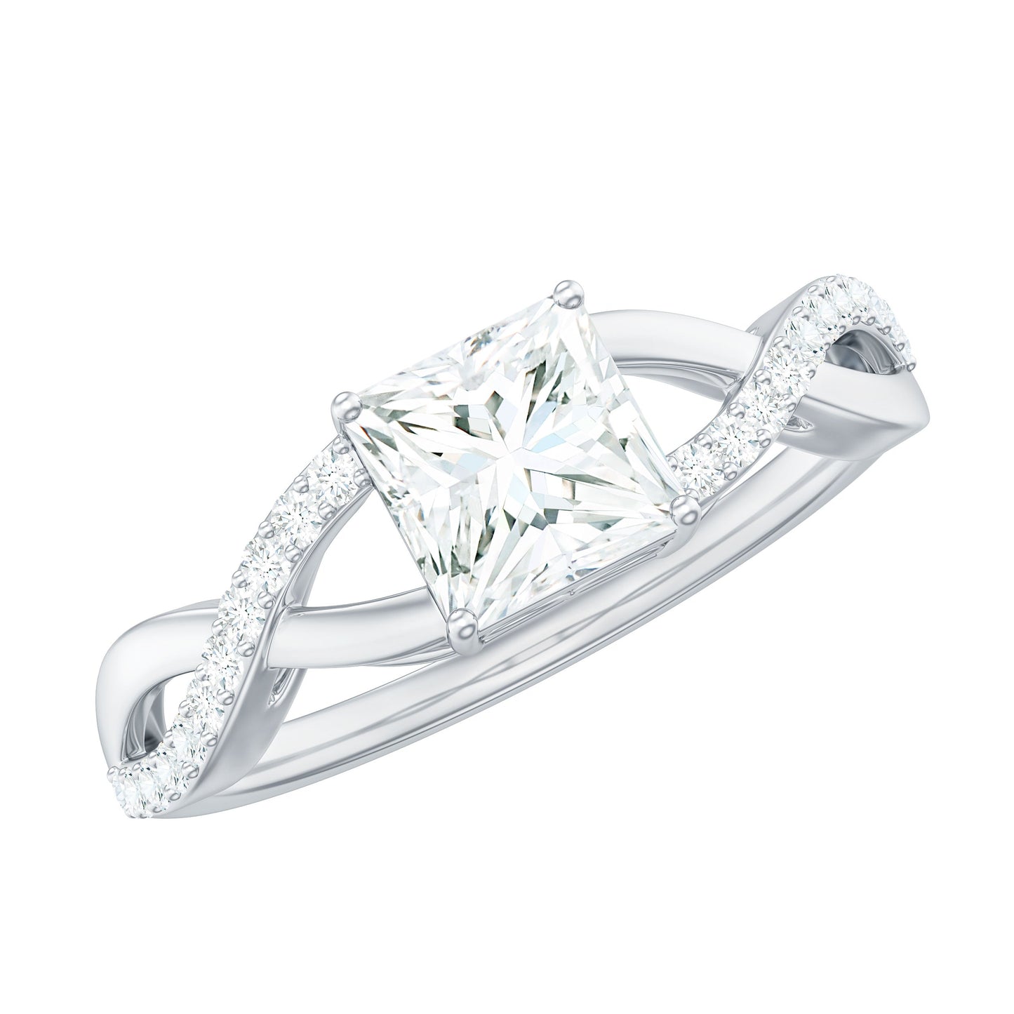 Princess Cut Moissanite Crossover Engagement Ring for Women
