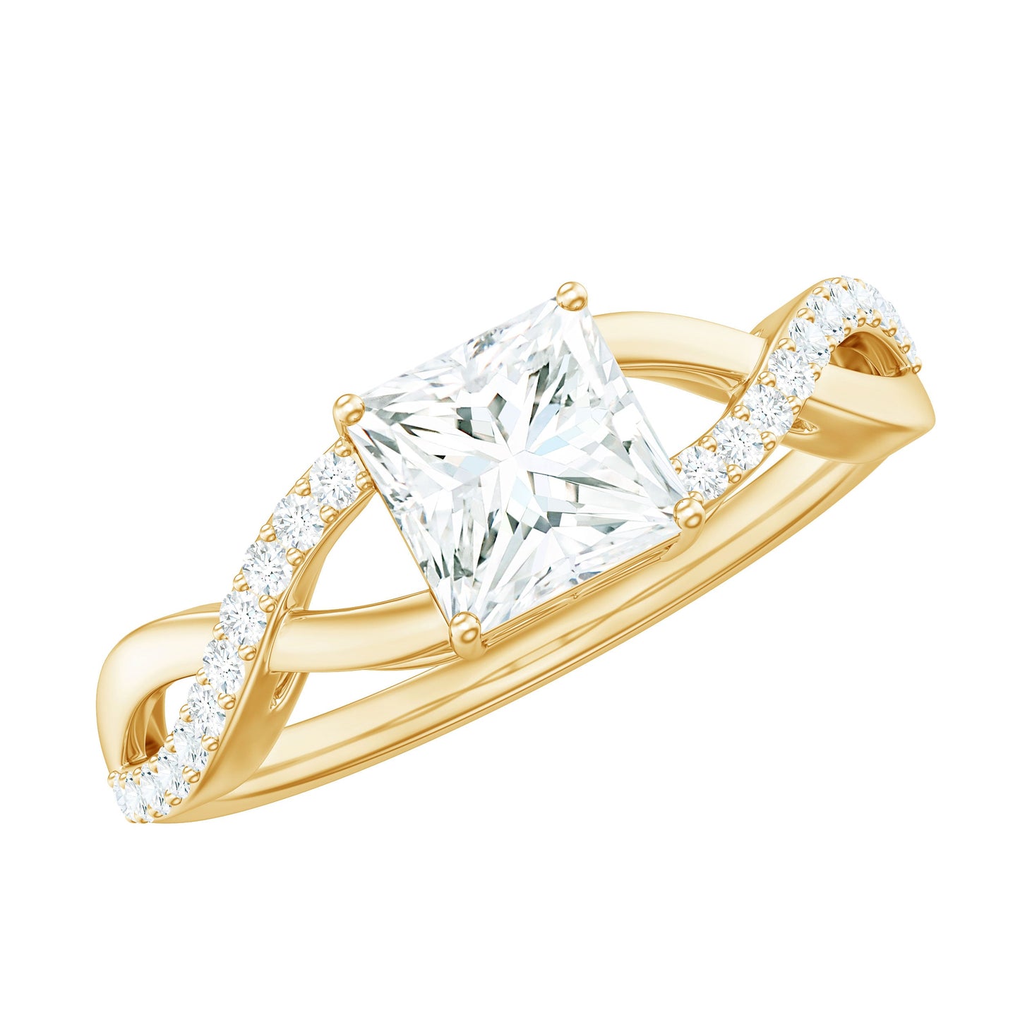 Princess Cut Moissanite Crossover Engagement Ring for Women
