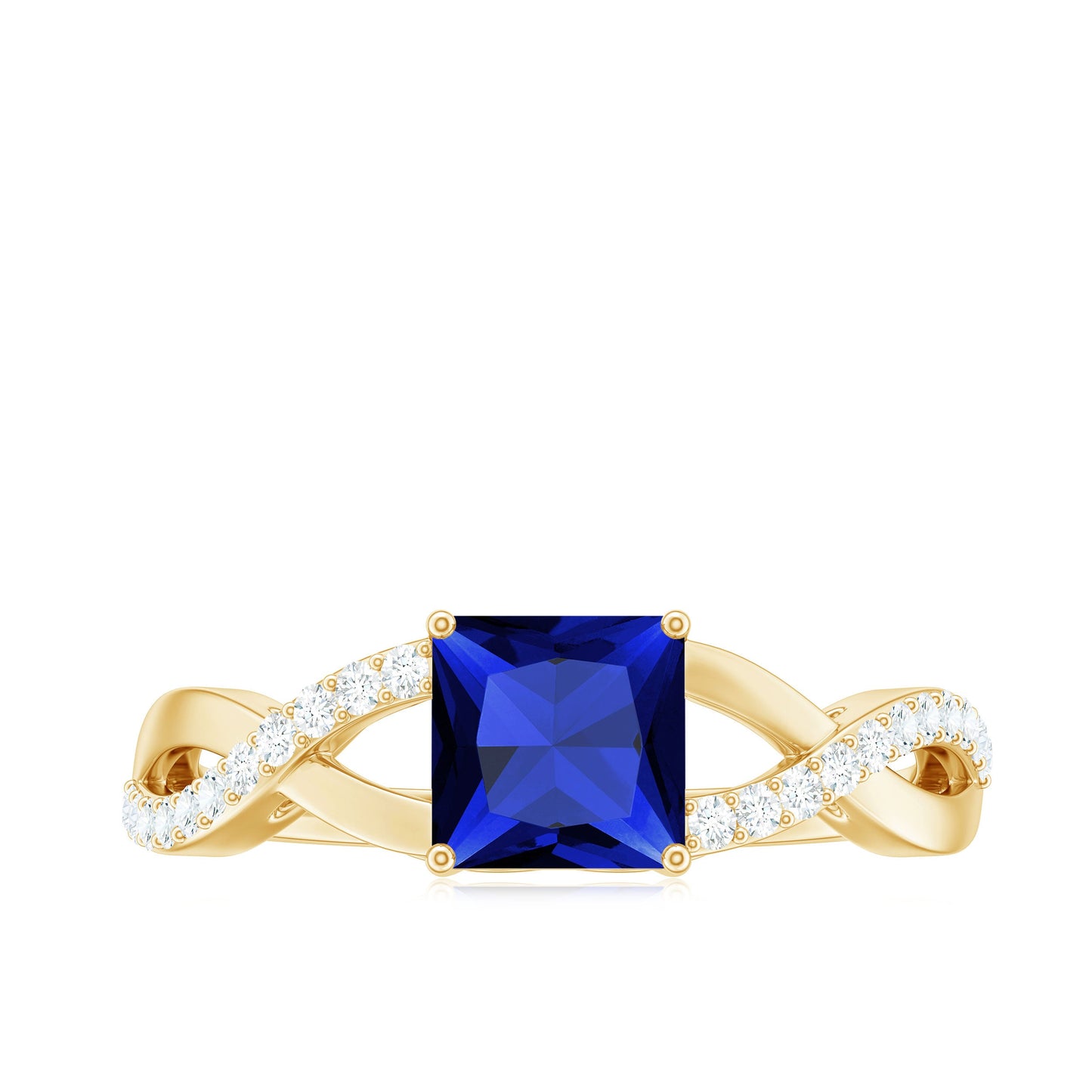 1.5 Carat Lab Grown Blue Sapphire Princess Cut Engagement Ring with Diamond Crossover Shank