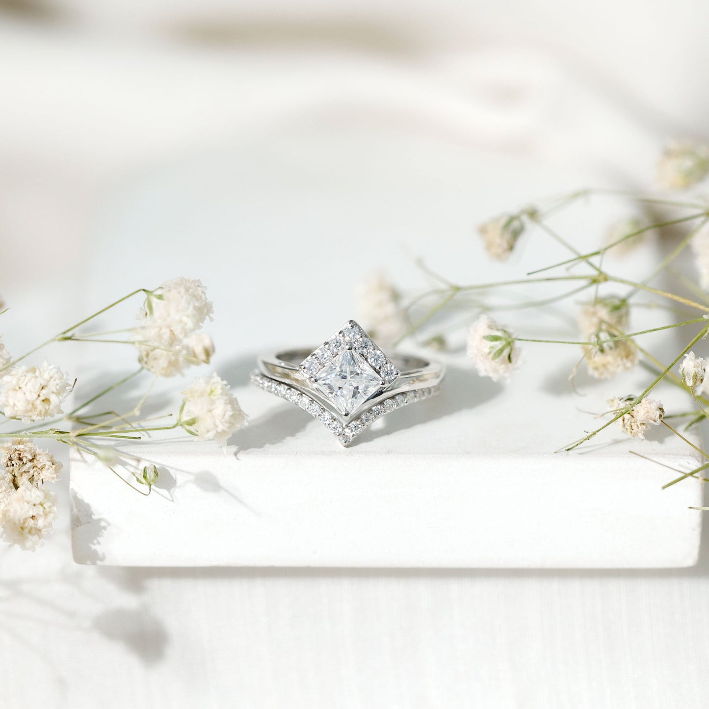 Certified Princess Cut Moissanite Wedding Ring Set for Women