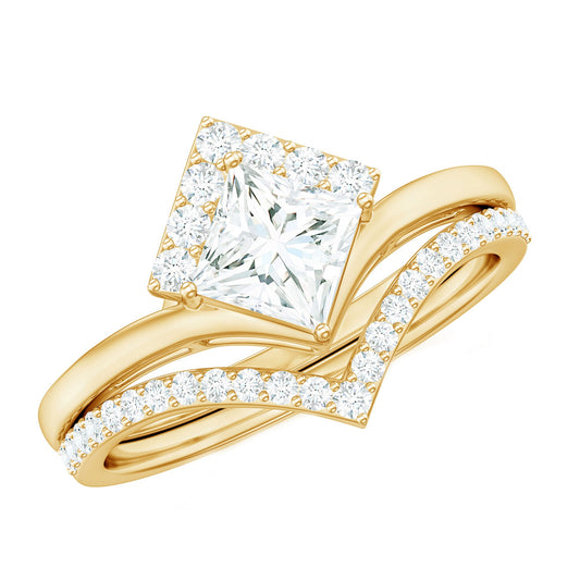 Certified Princess Cut Moissanite Wedding Ring Set for Women
