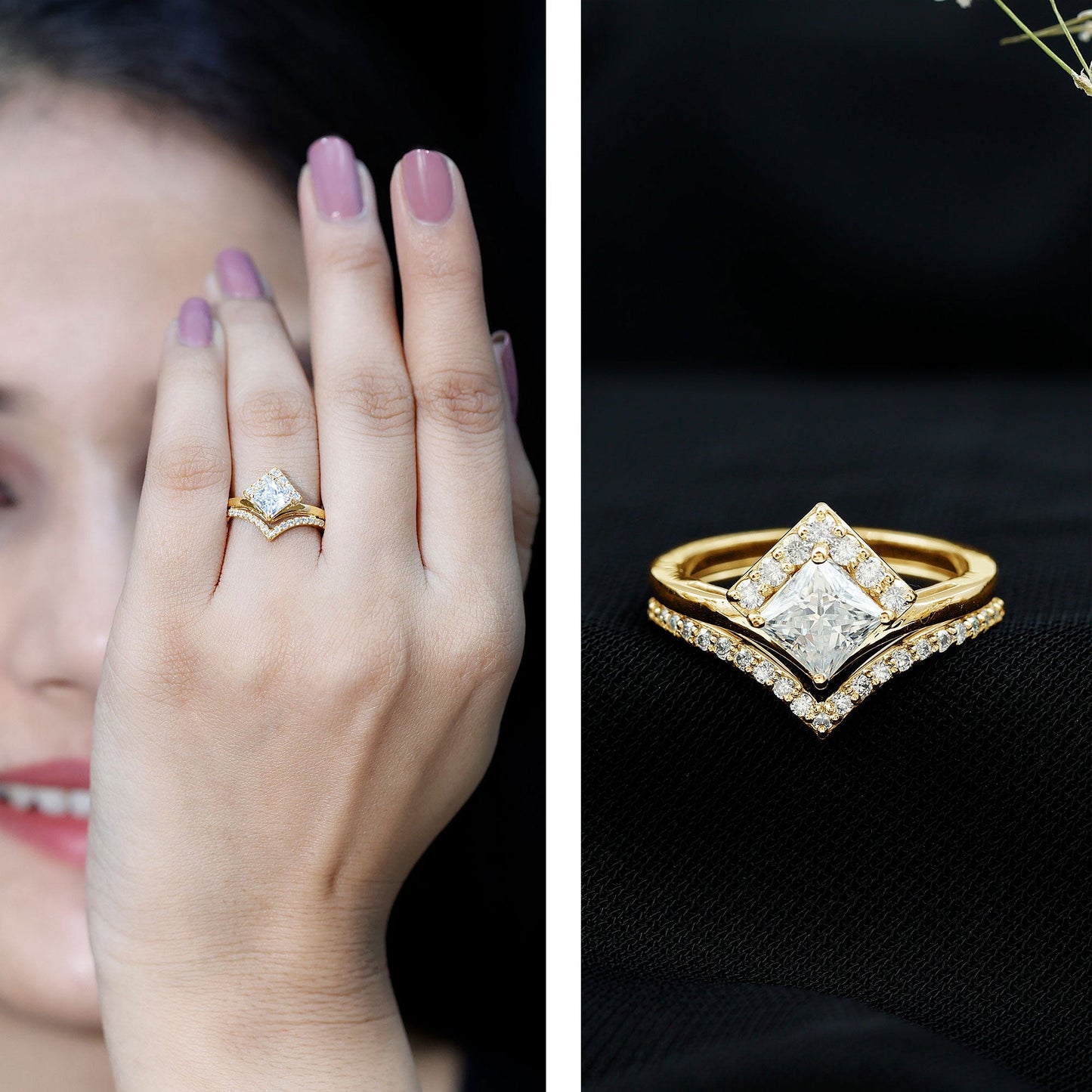 Certified Princess Cut Moissanite Wedding Ring Set for Women