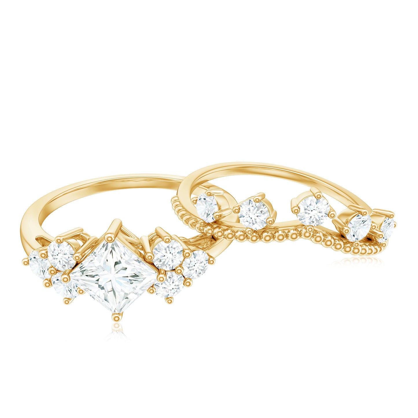 Princess and Round Cut Moissanite Wedding Ring Set