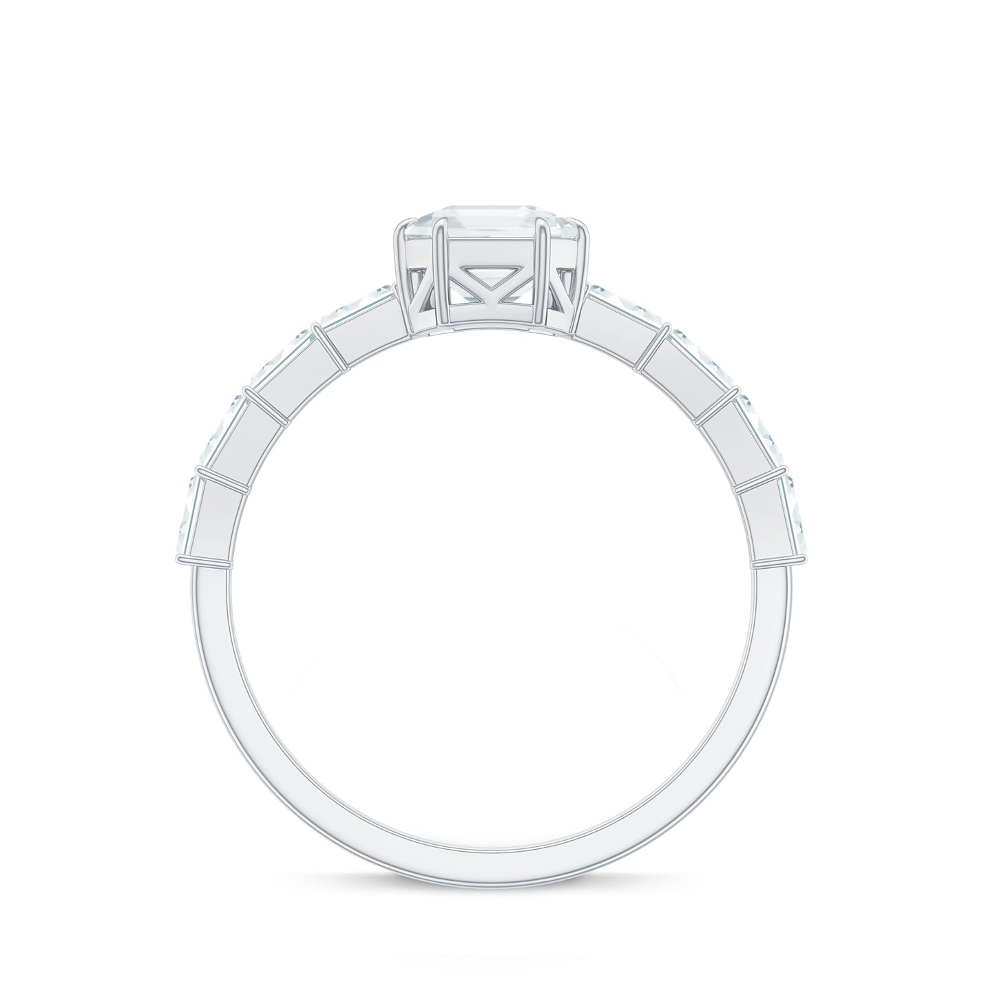 Asscher Cut Moissanite Engagement Ring with Baguette Side Stones