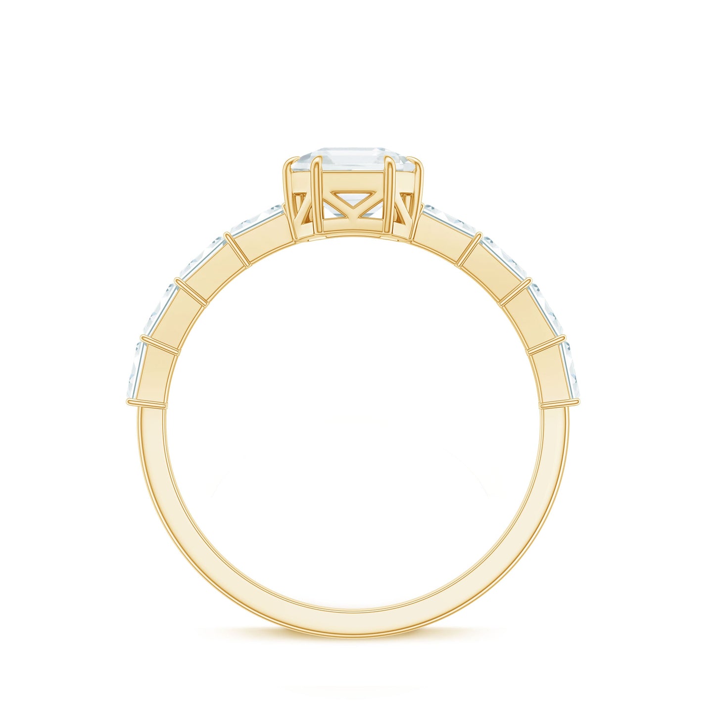 Asscher Cut Moissanite Engagement Ring with Baguette Side Stones