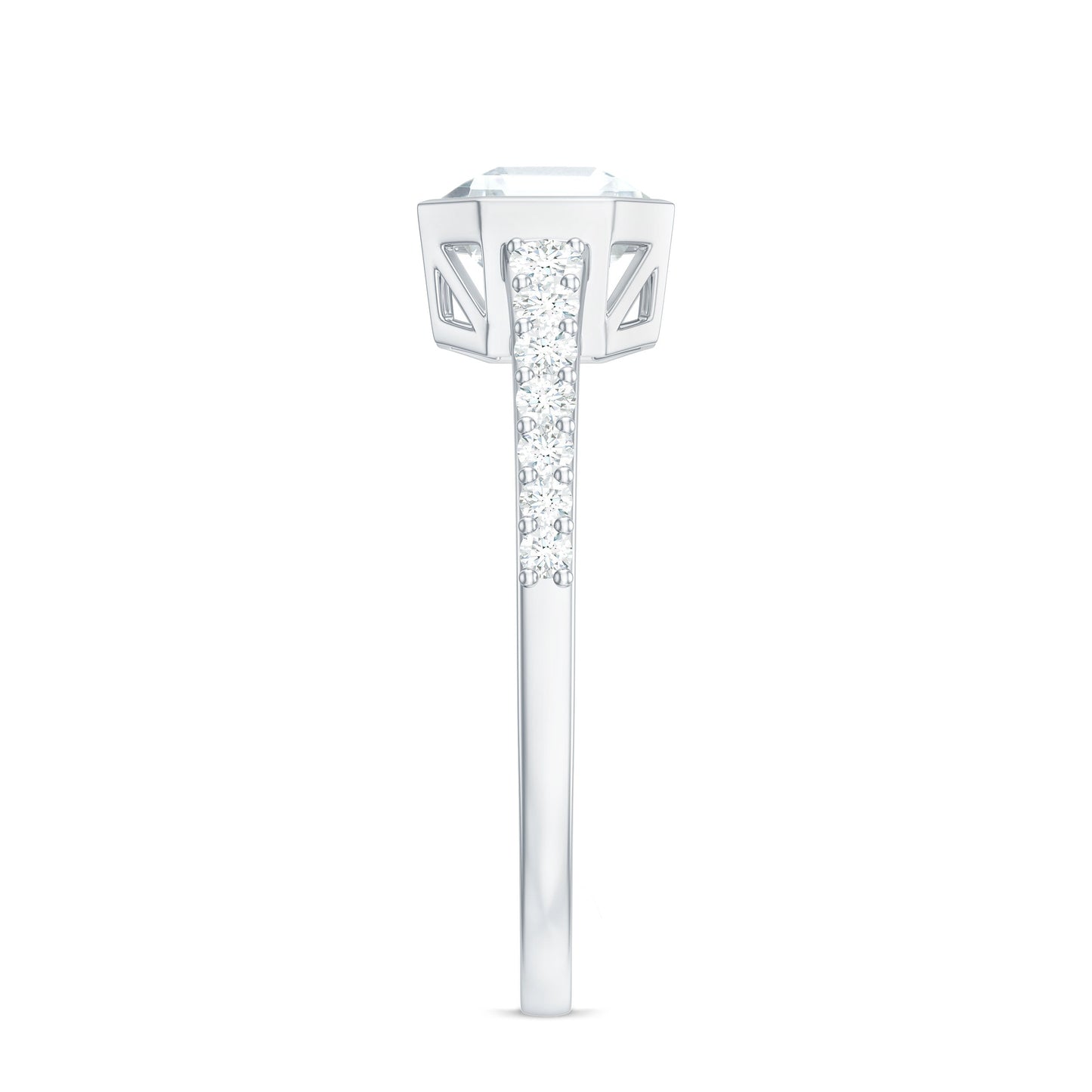 Asscher Cut Moissanite Solitaire Engagement Ring in Bezel Setting