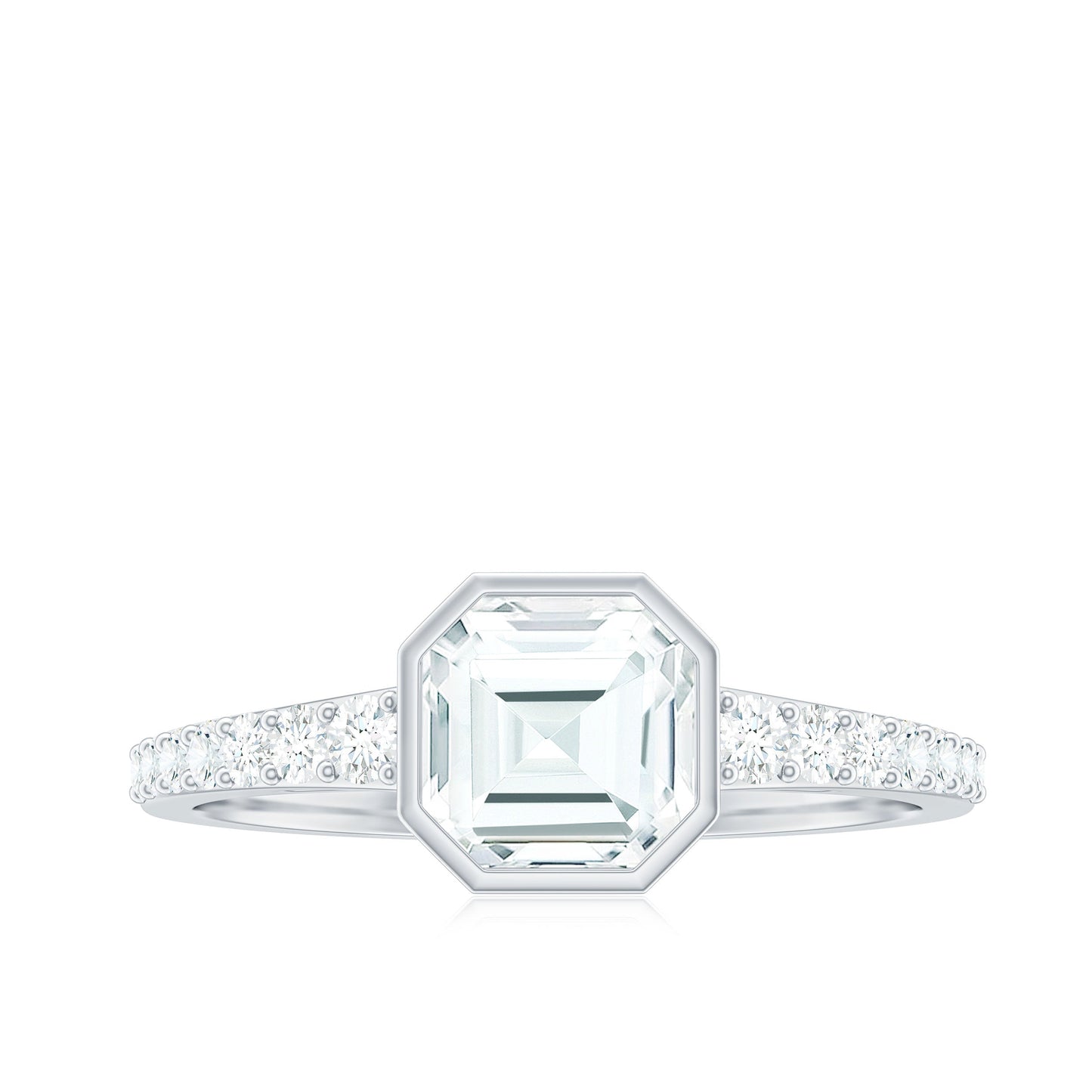 Asscher Cut Moissanite Solitaire Engagement Ring in Bezel Setting