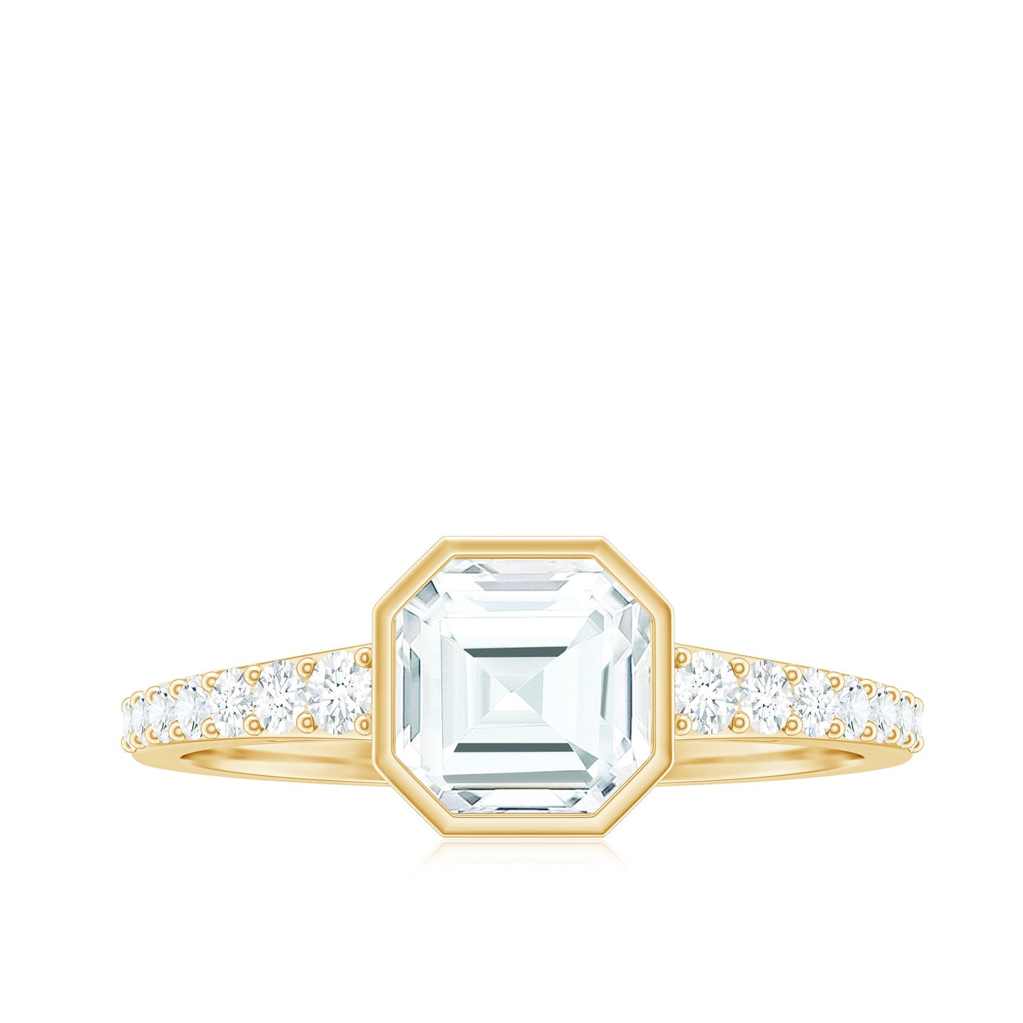 Asscher Cut Moissanite Solitaire Engagement Ring in Bezel Setting